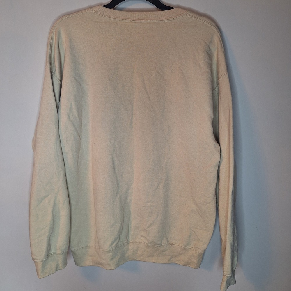Gildan My Tummy Hurts Embroidered Sweatshirt Sand Beige Crewneck Size Large - Picture 4 of 5